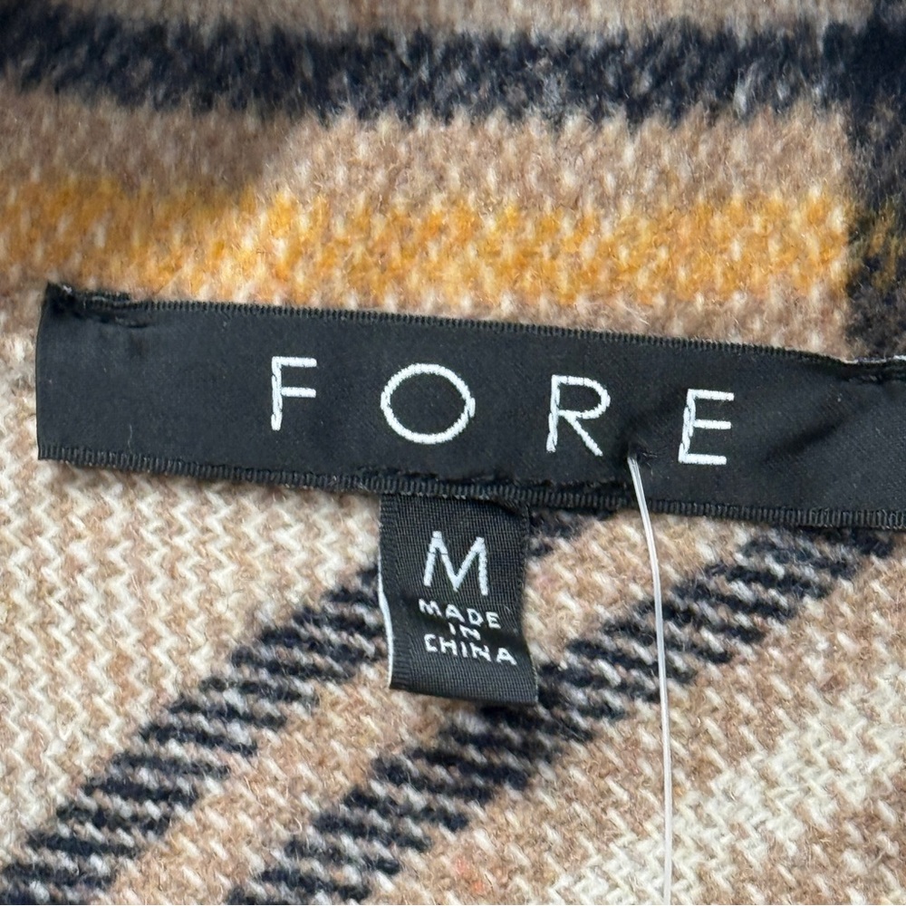 Fore Shacket Beige Plaid Fringe Button up Long Sleeve Pockets Western Women’s M - Picture 2 of 14